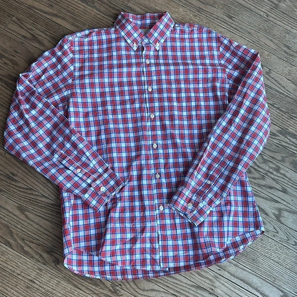 J. Crew Lightweight Shirt Mens Long Sleeve Button Down Red Plaid Men large EUC